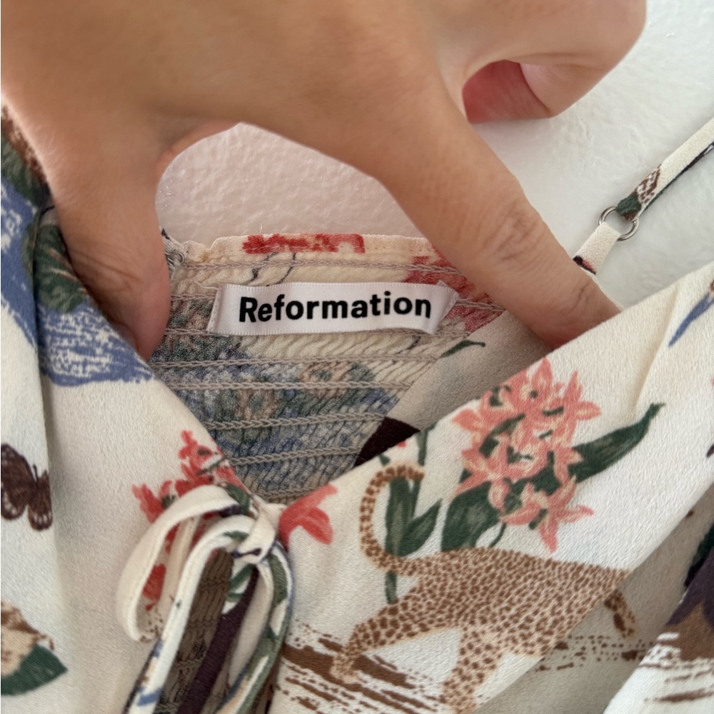 Reformation Cream Dress with Floral and Animal Patterns - Picture 4 of 6